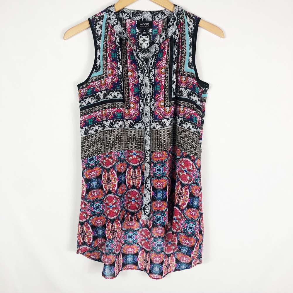 Nicole by Nicole Miller Boho Style Sleeveless Top | Pink Black | Size Small